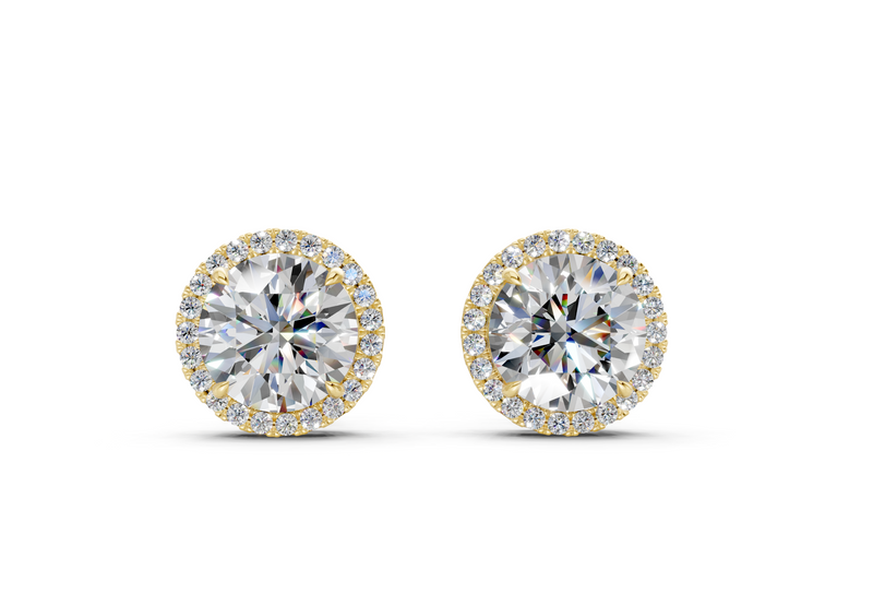 Marseille Round Diamond Pave Halo Stud Earrings in 14K Gold