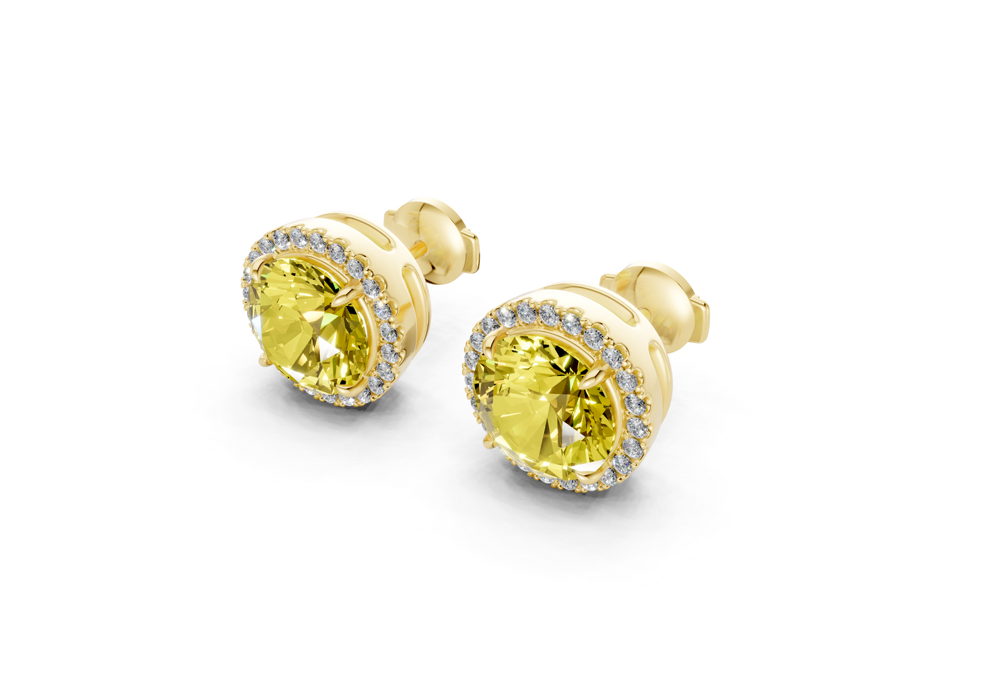 Marseille Halo Yellow Diamond Round Cut Studs