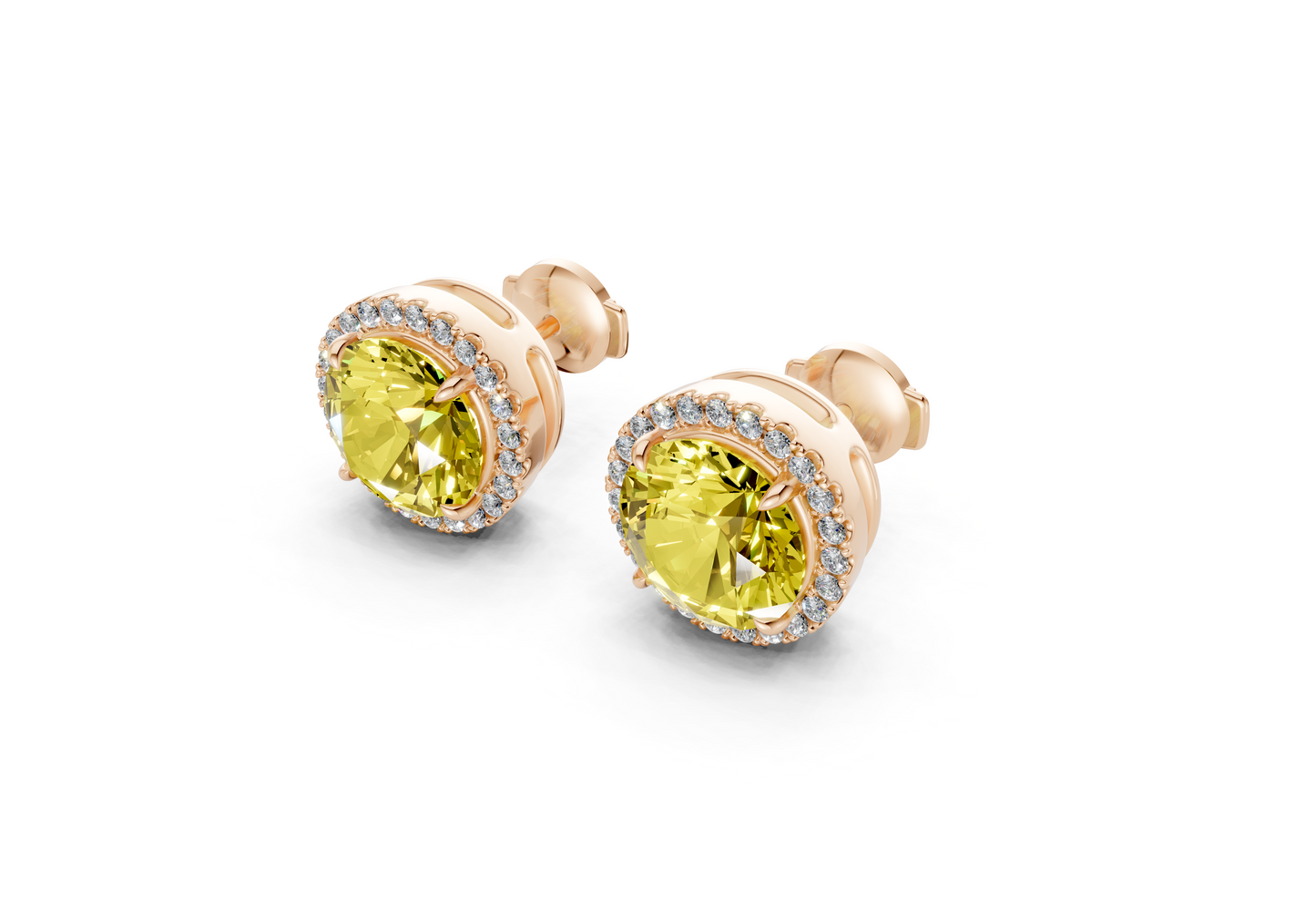 Marseille Halo Yellow Diamond Round Cut Studs