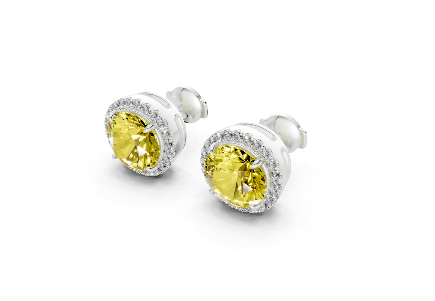 Marseille Halo Yellow Diamond Round Cut Studs