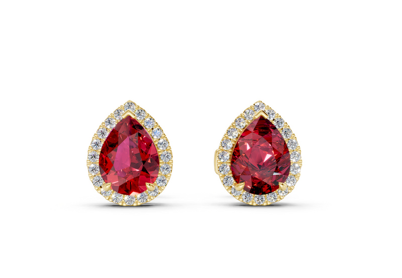 Marseille Pear Ruby Pavé Halo Stud Earrings in 14K Gold — Ring Premier