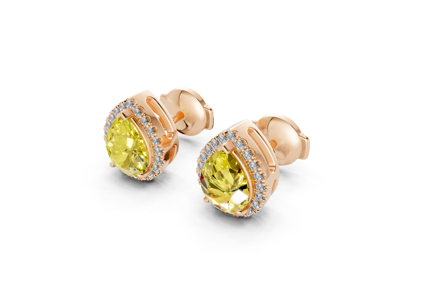 Marseille Halo Yellow Diamond Pear Cut Studs