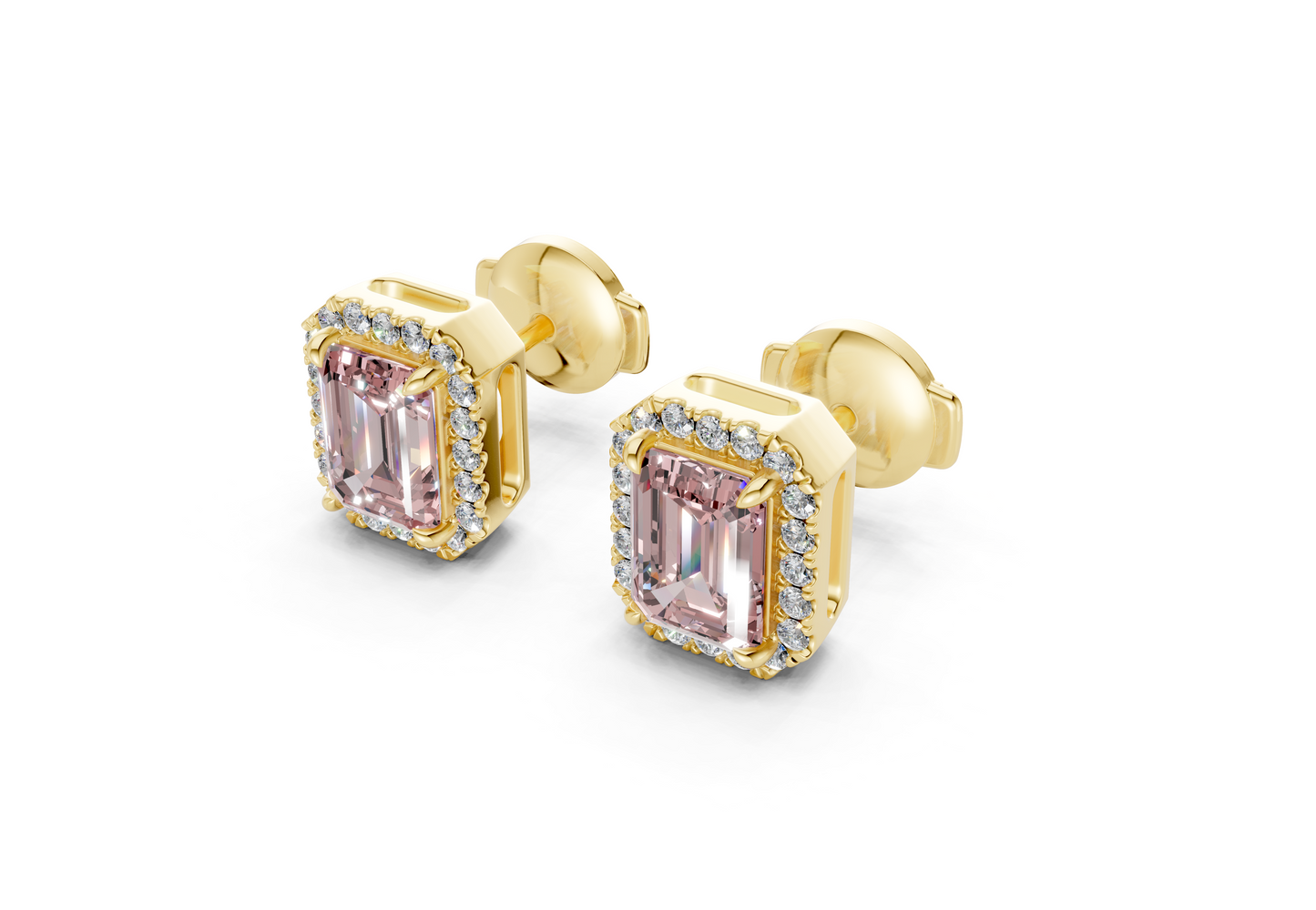 Marseille Halo Pink Diamond Emerald Cut Studs