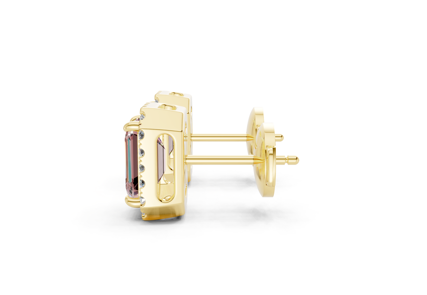 Marseille Halo Pink Diamond Emerald Cut Studs