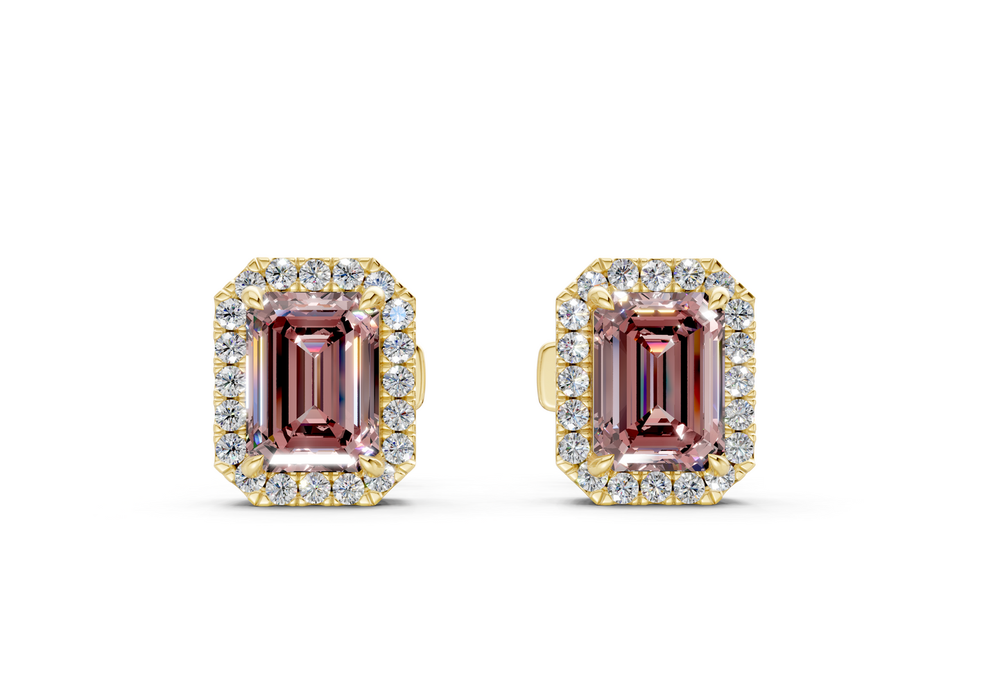 Marseille Halo Pink Diamond Emerald Cut Studs