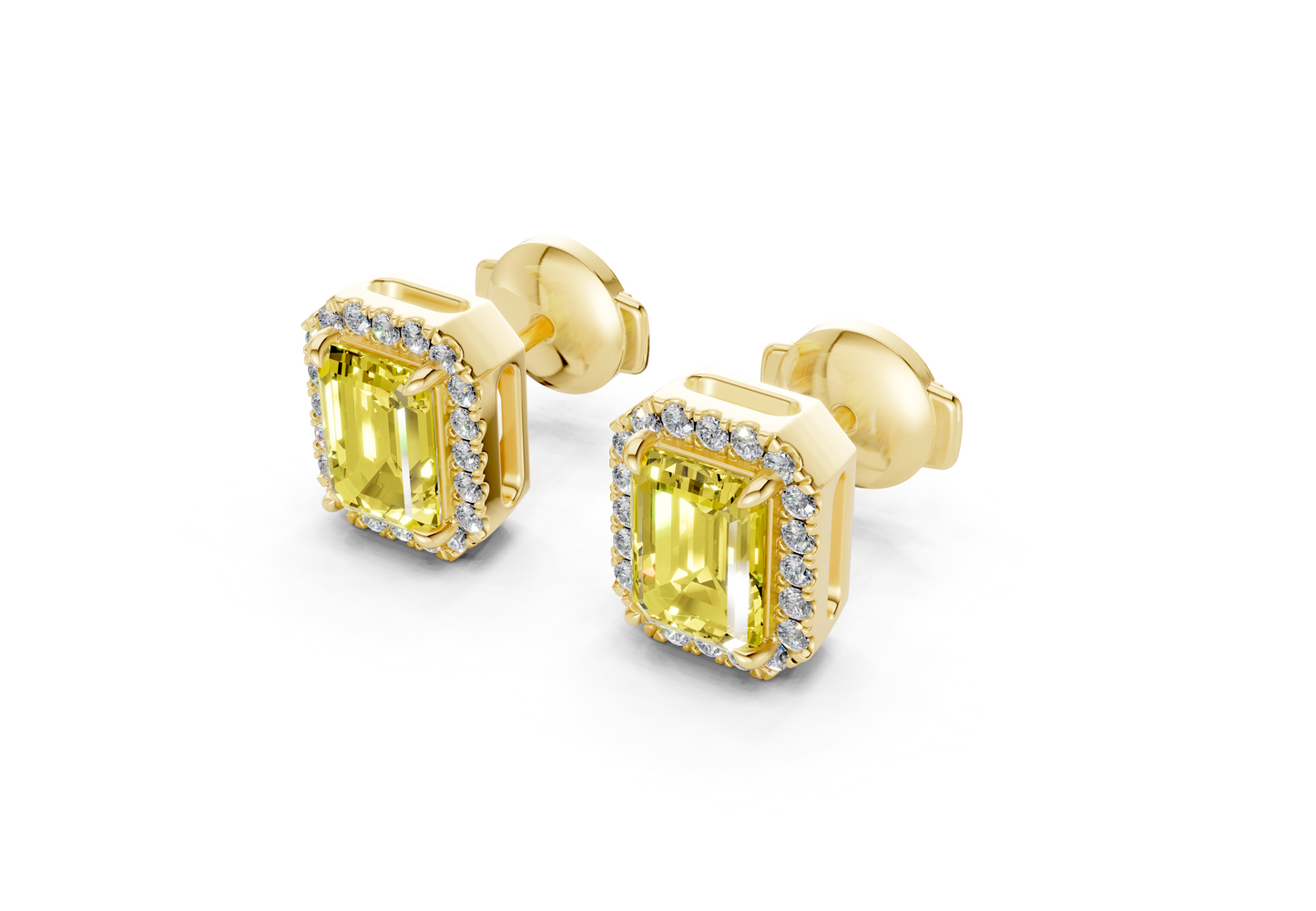 Marseille Halo Yellow Diamond Emerald Cut Studs