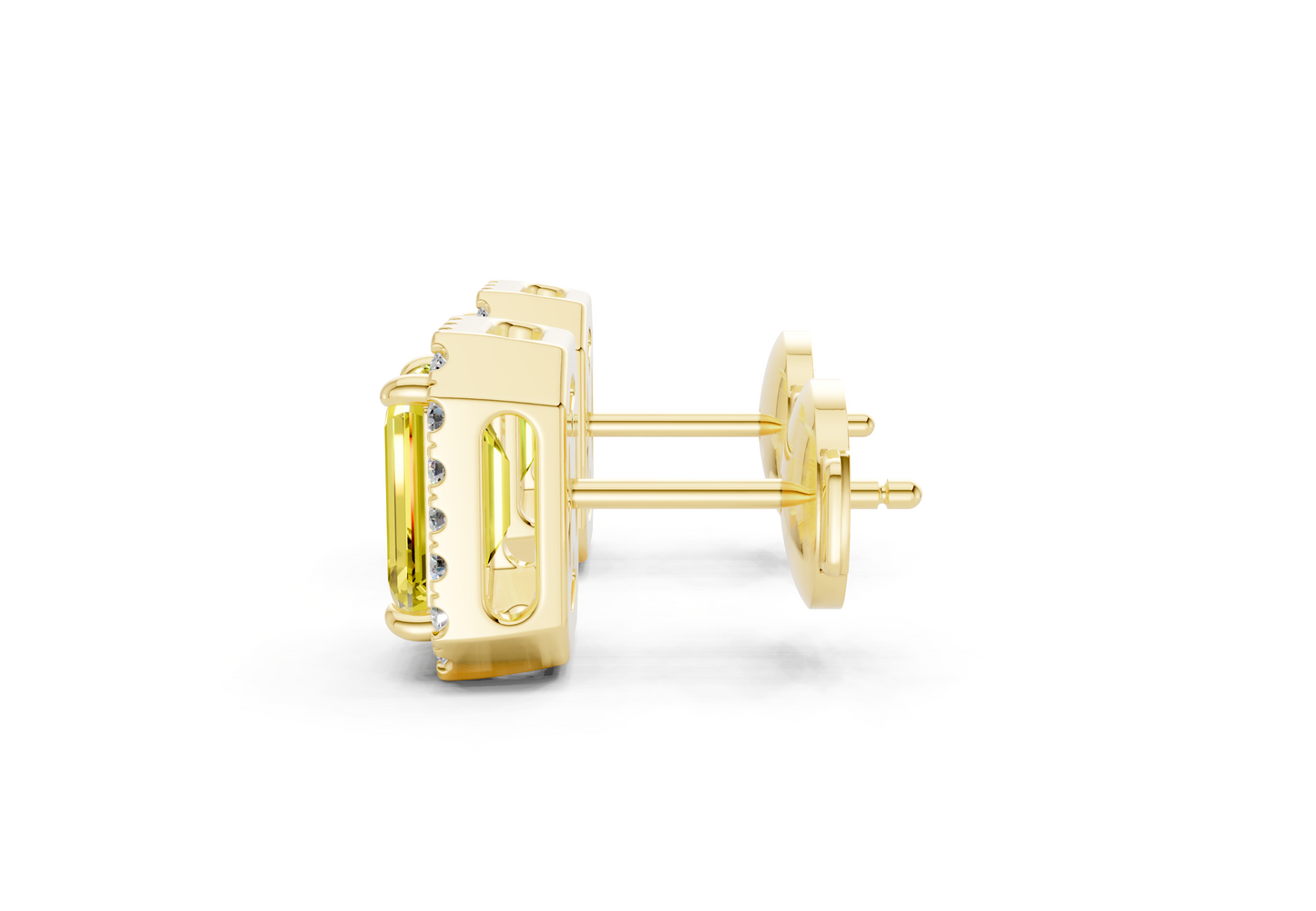 Marseille Halo Yellow Diamond Emerald Cut Studs
