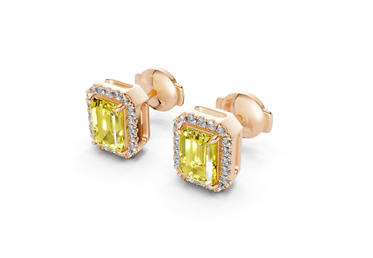 Marseille Halo Yellow Diamond Emerald Cut Studs