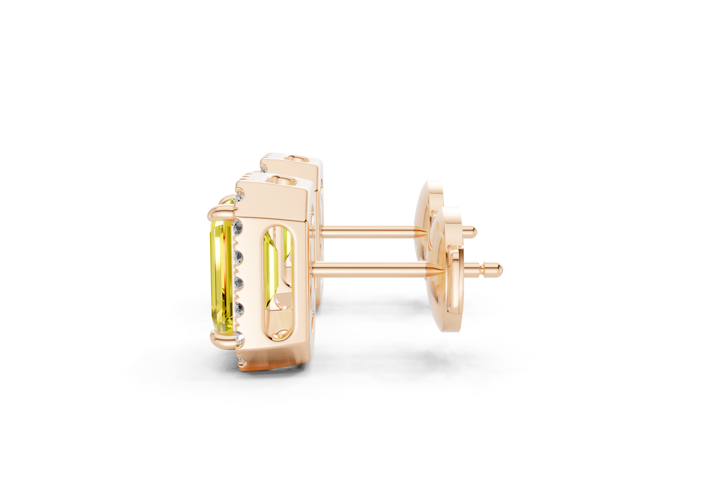 Marseille Halo Yellow Diamond Emerald Cut Studs