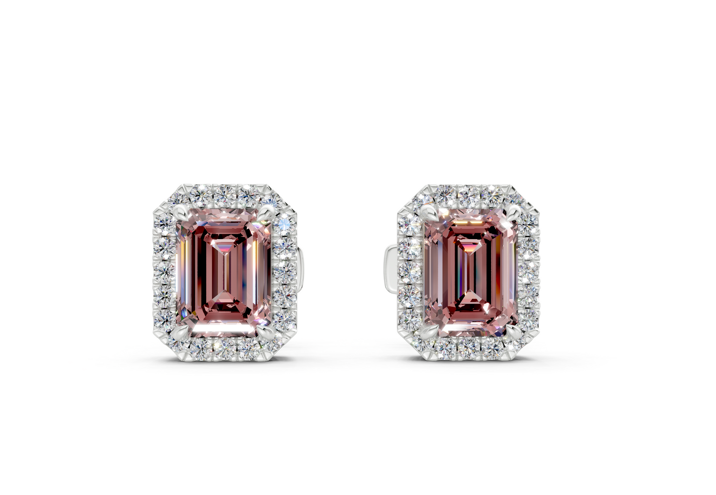 Marseille Halo Pink Diamond Emerald Cut Studs