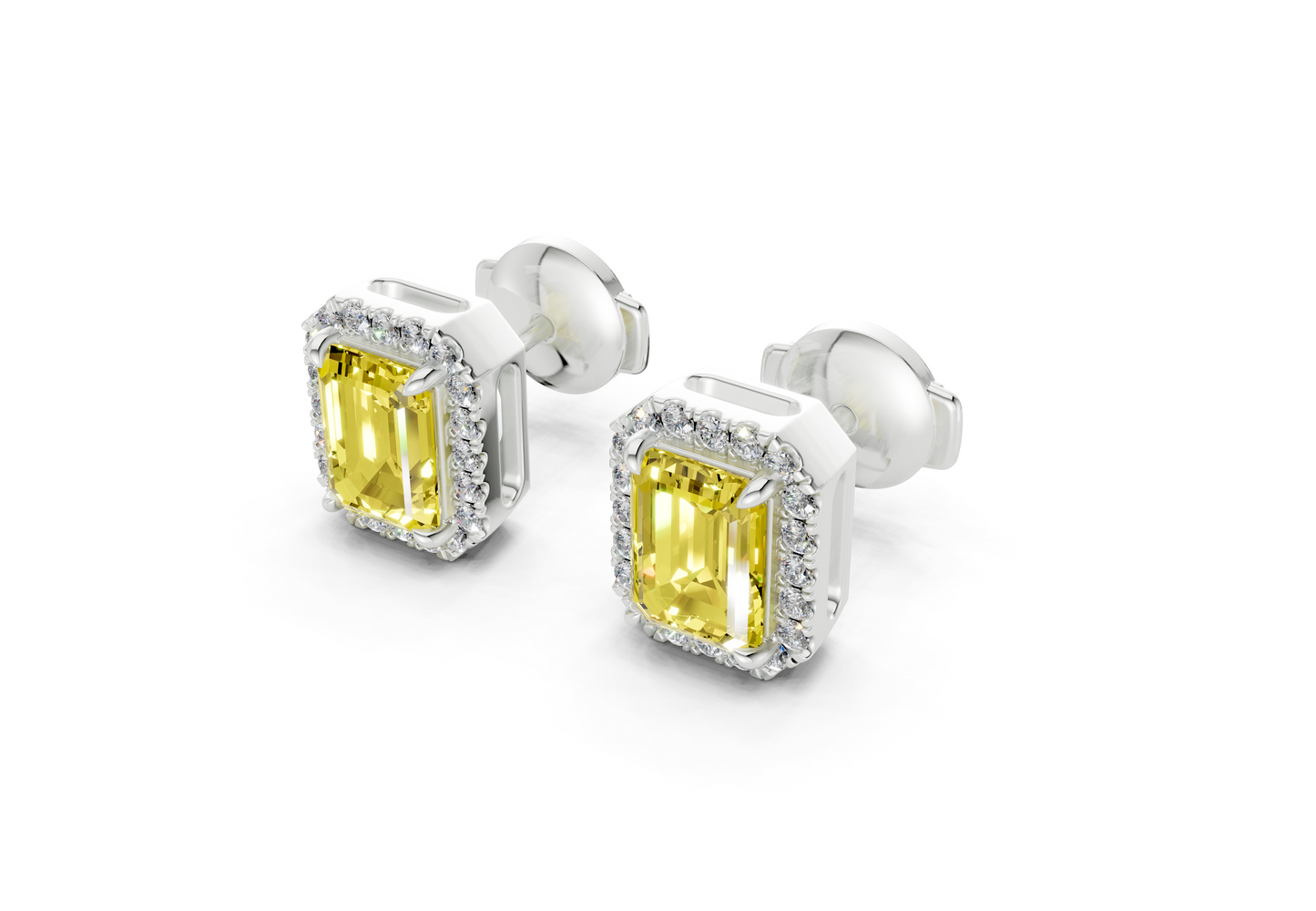 Marseille Halo Yellow Diamond Emerald Cut Studs