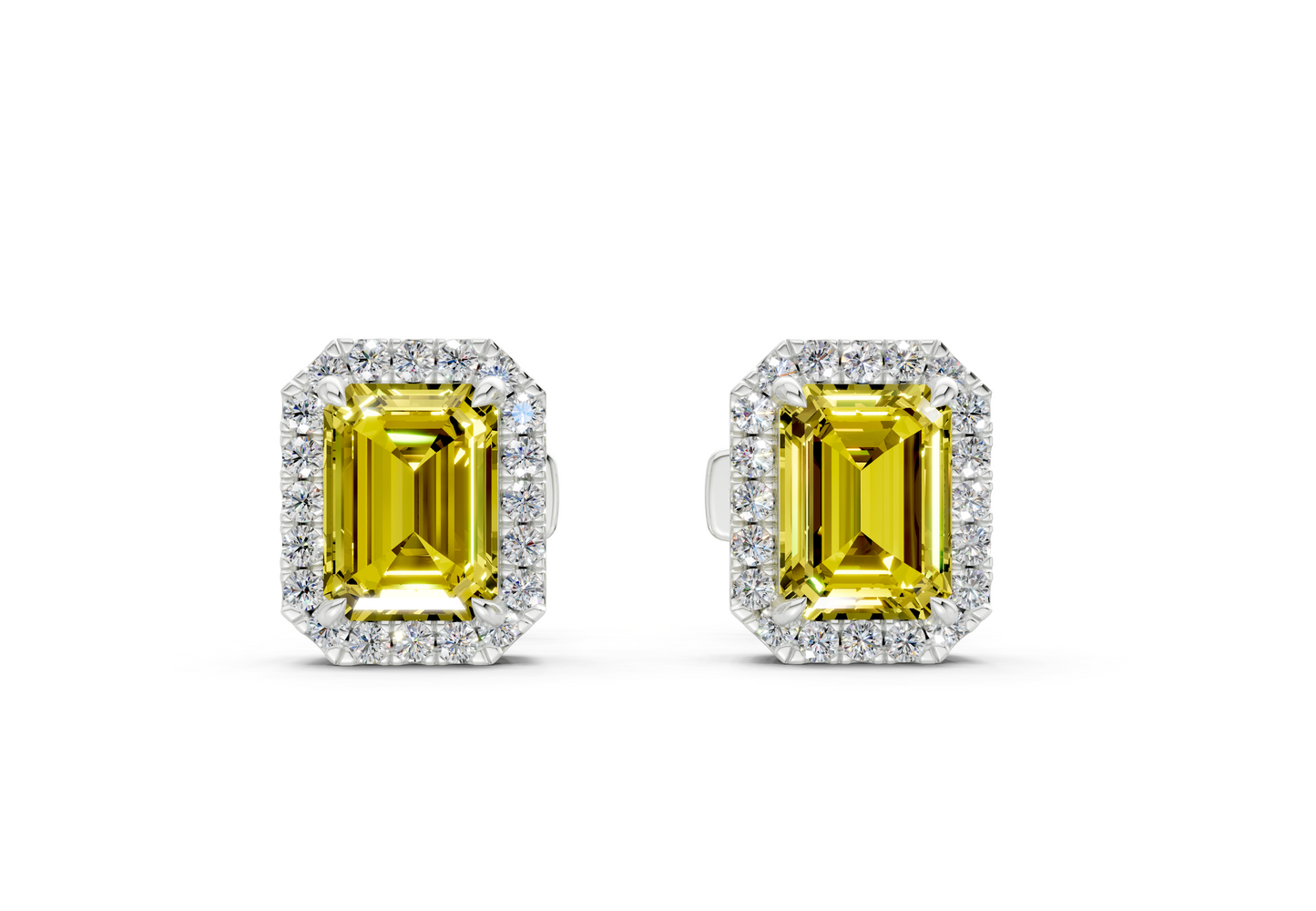 Marseille Halo Yellow Diamond Emerald Cut Studs