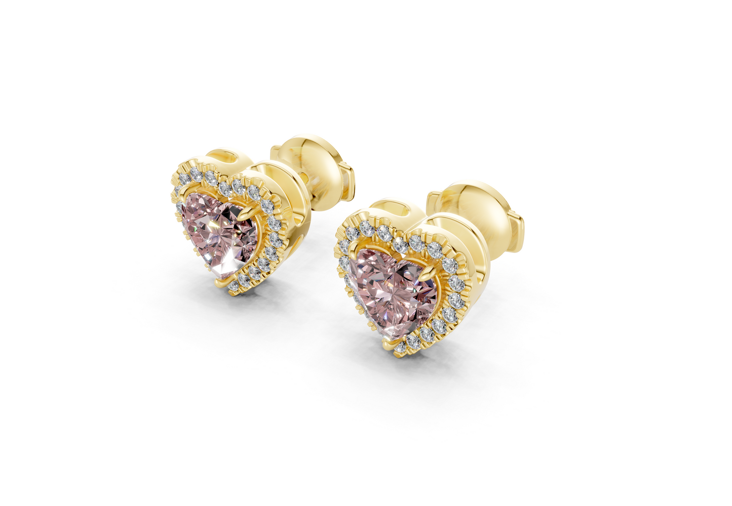 Marseille Halo Pink Diamond Heart Cut Studs