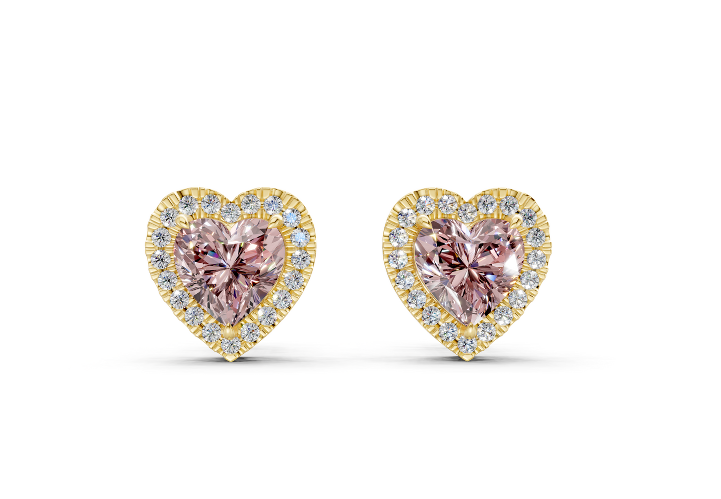 Marseille Halo Pink Diamond Heart Cut Studs