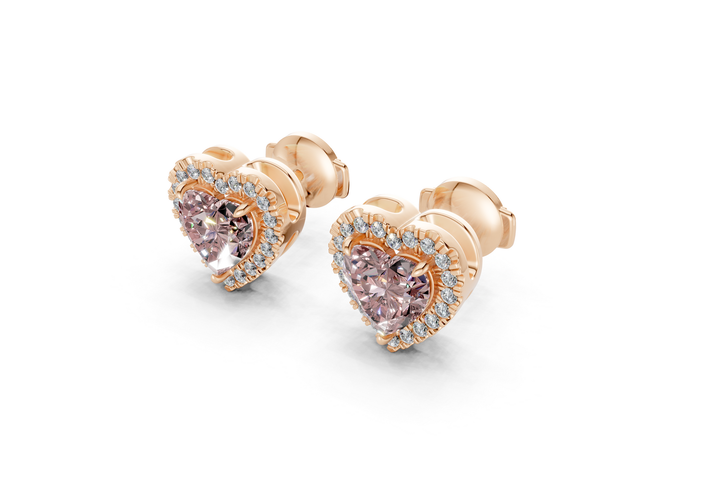 Marseille Halo Pink Diamond Heart Cut Studs