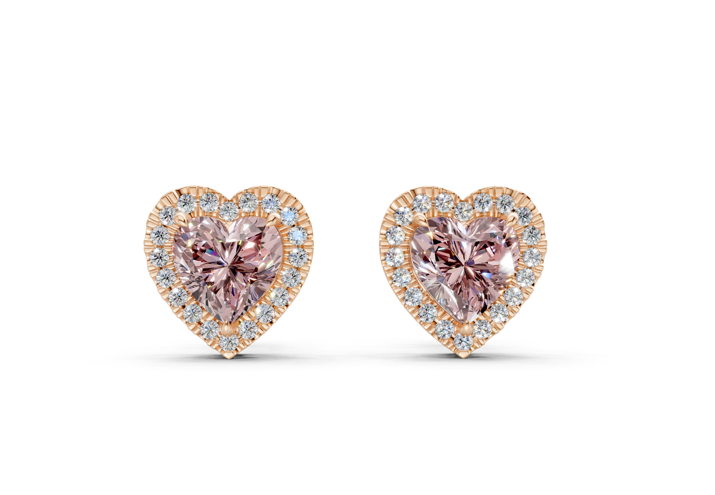 Marseille Halo Pink Diamond Heart Cut Studs