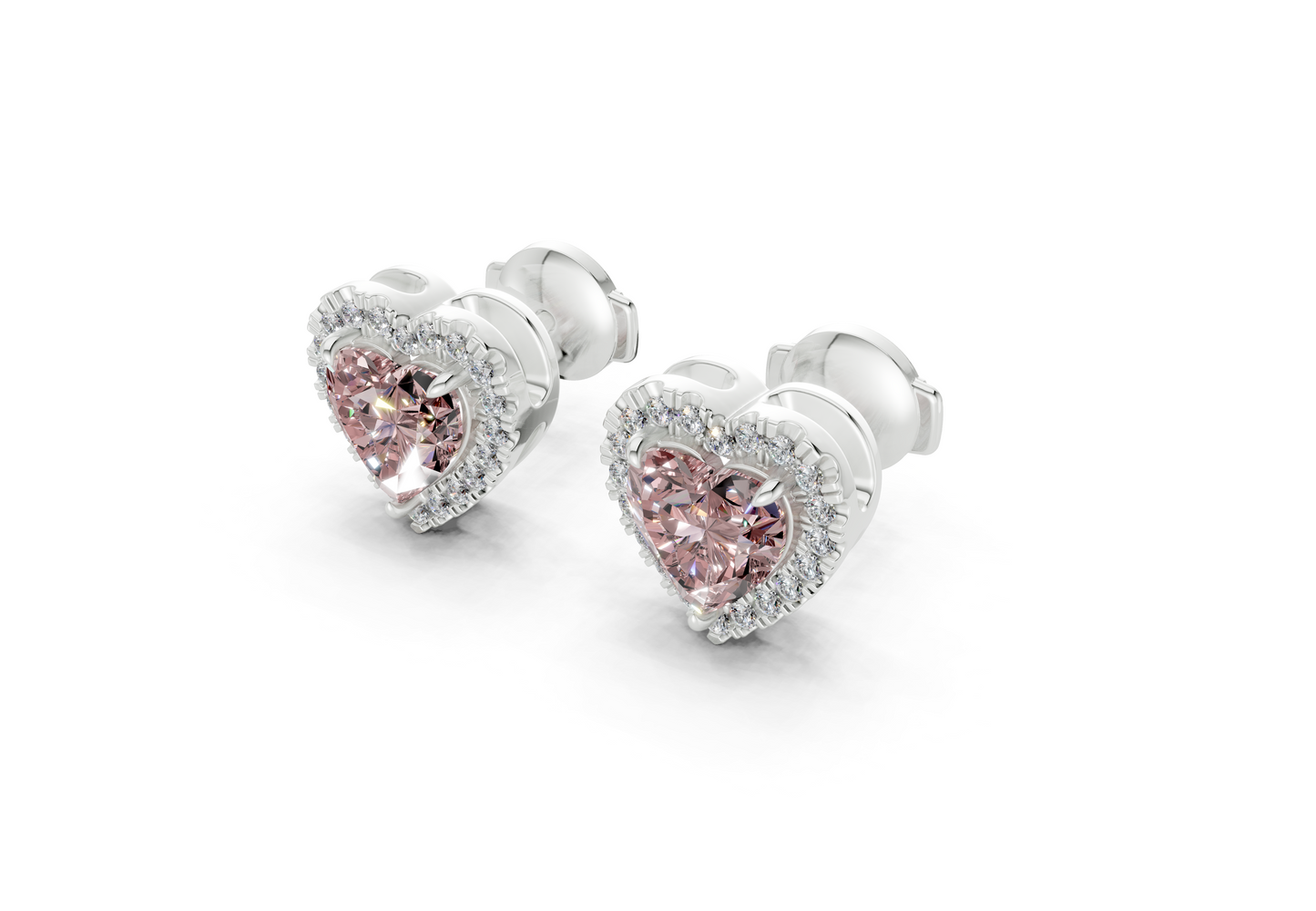 Marseille Halo Pink Diamond Heart Cut Studs