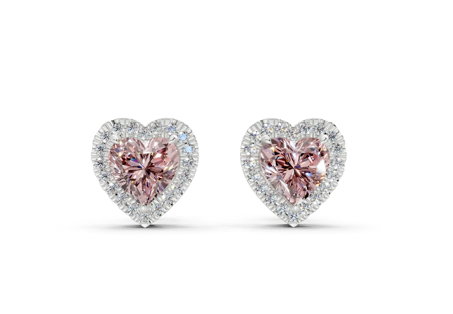 Marseille Halo Pink Diamond Heart Cut Studs