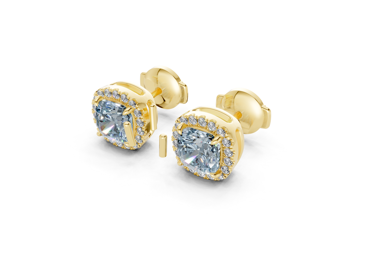 Marseille Halo Blue Diamond Cushion Cut Studs