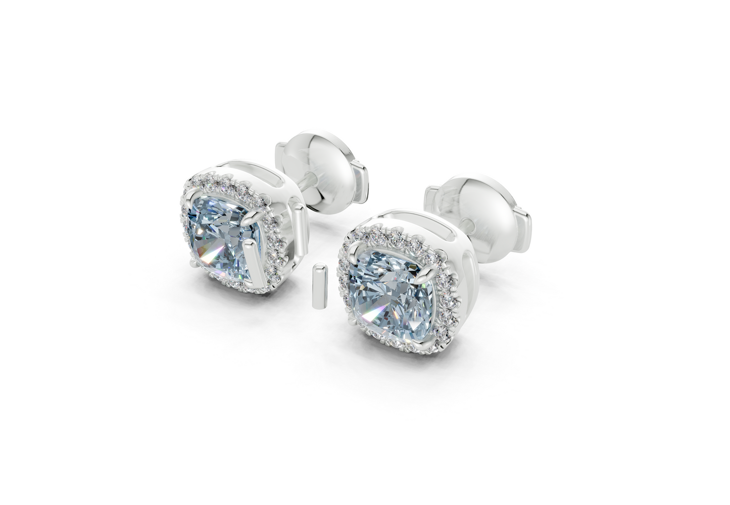 Marseille Halo Blue Diamond Cushion Cut Studs