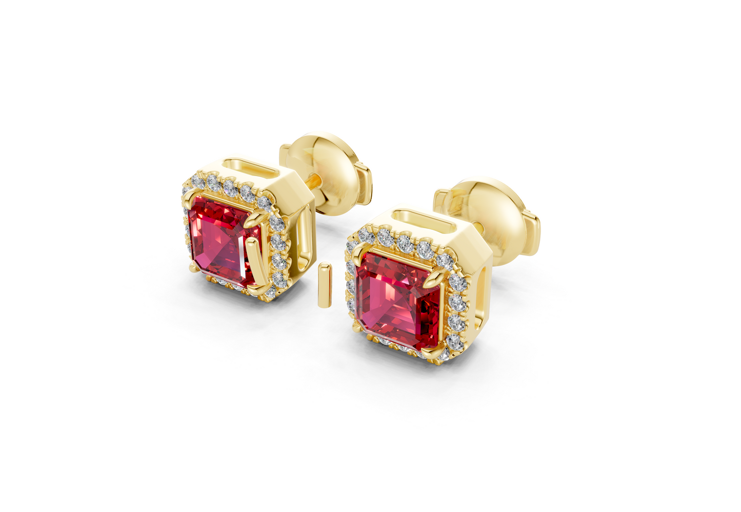 Marseille Halo Ruby Gemstone Asscher Cut Studs
