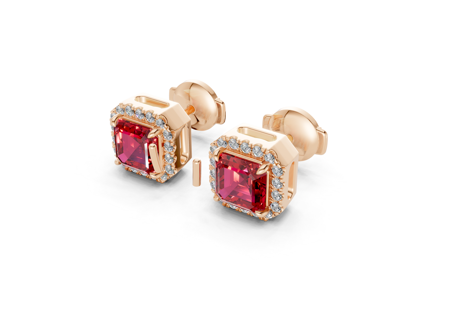 Marseille Halo Ruby Gemstone Asscher Cut Studs
