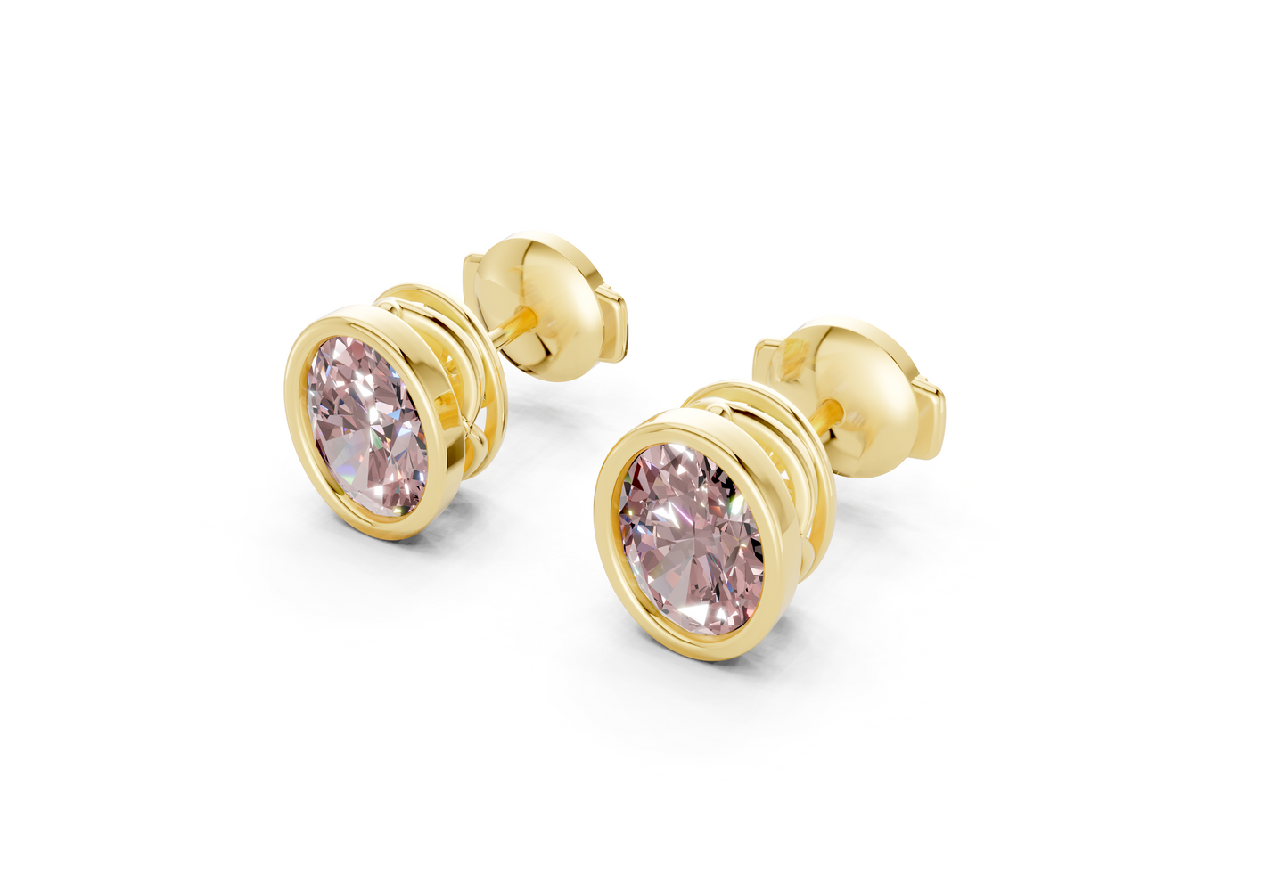 Solane Pink Diamond Oval Cut Bezel Studs