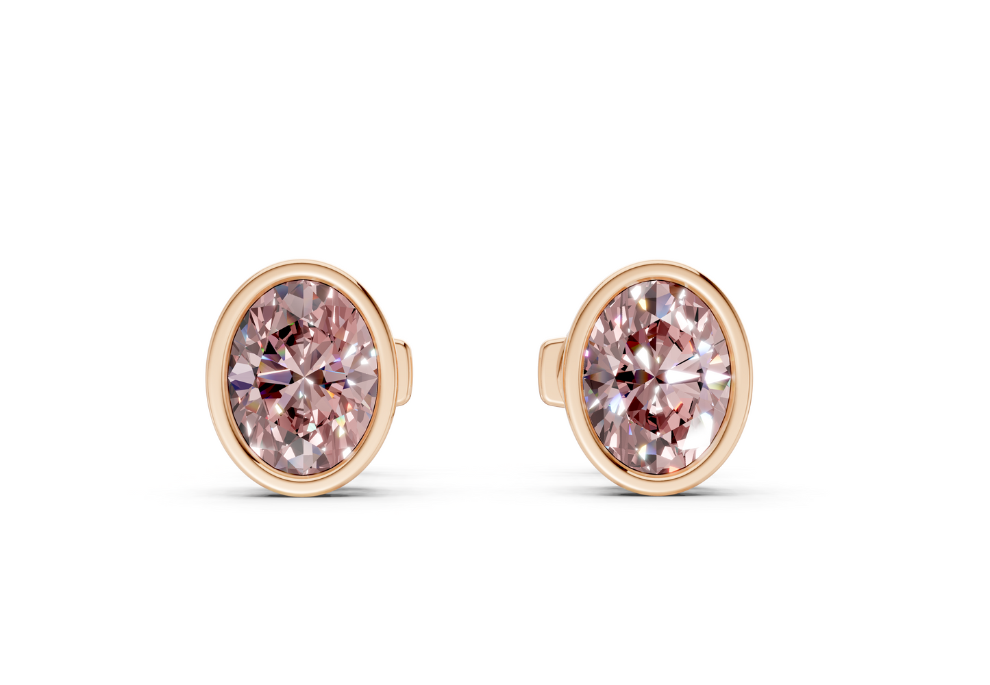 Solane Pink Diamond Oval Cut Bezel Studs
