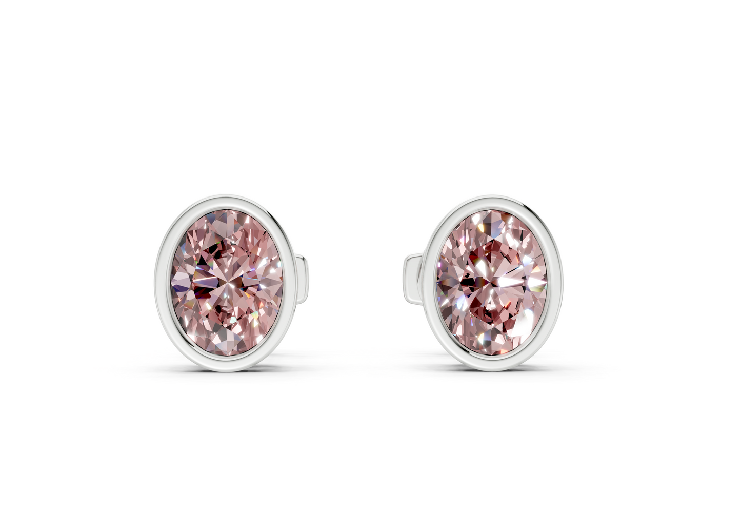 Solane Pink Diamond Oval Cut Bezel Studs