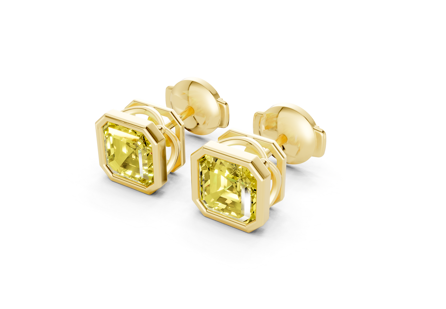 Solane Yellow Diamond Asscher Cut Bezel Studs