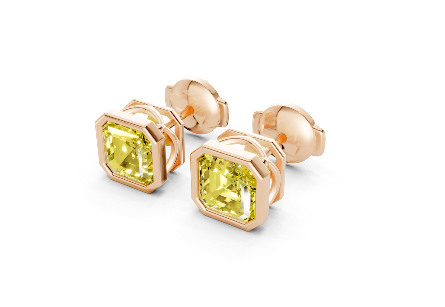 Solane Yellow Diamond Asscher Cut Bezel Studs