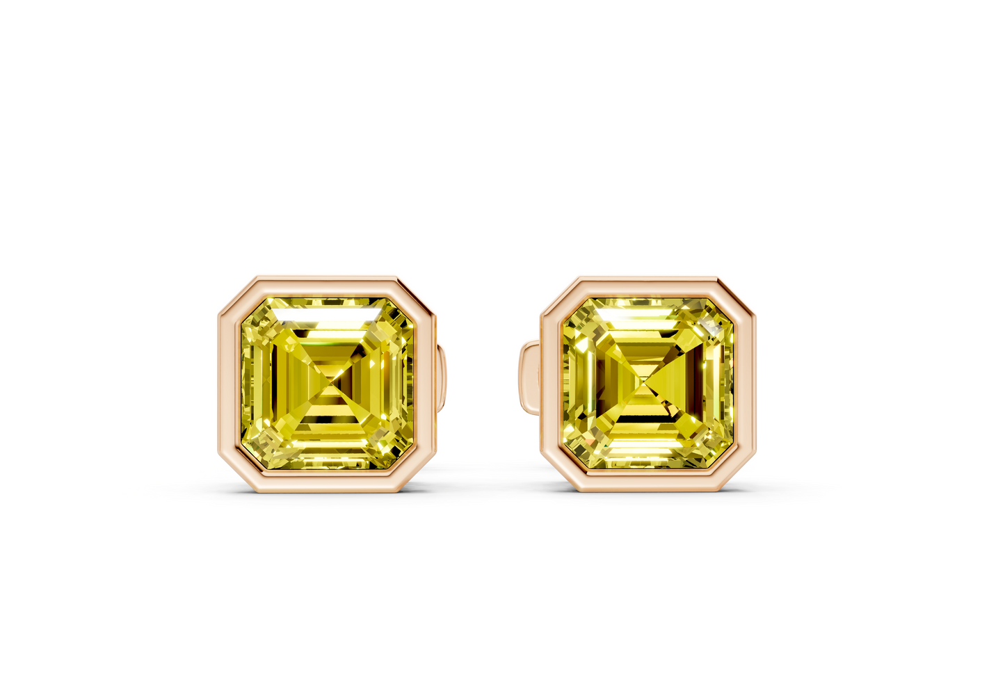 Solane Yellow Diamond Asscher Cut Bezel Studs