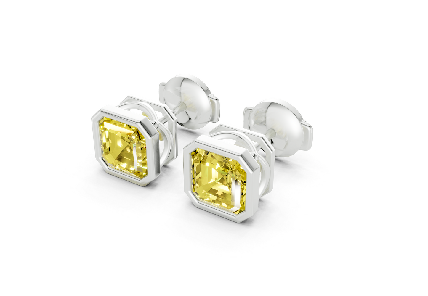 Solane Yellow Diamond Asscher Cut Bezel Studs