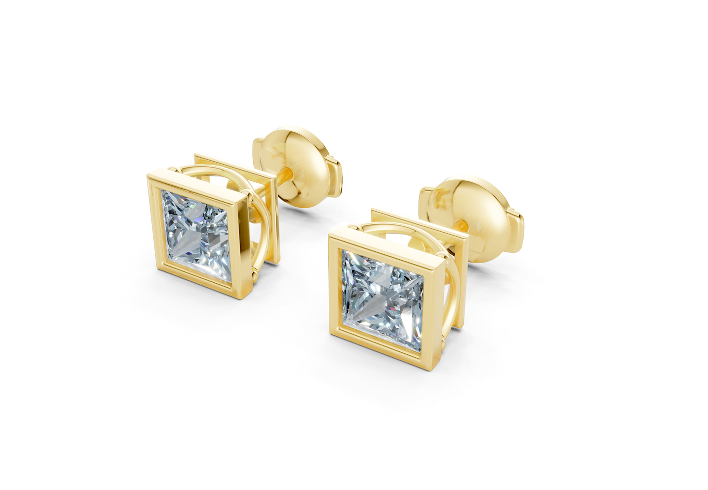 Solane Blue Diamond Princess Cut Bezel Studs