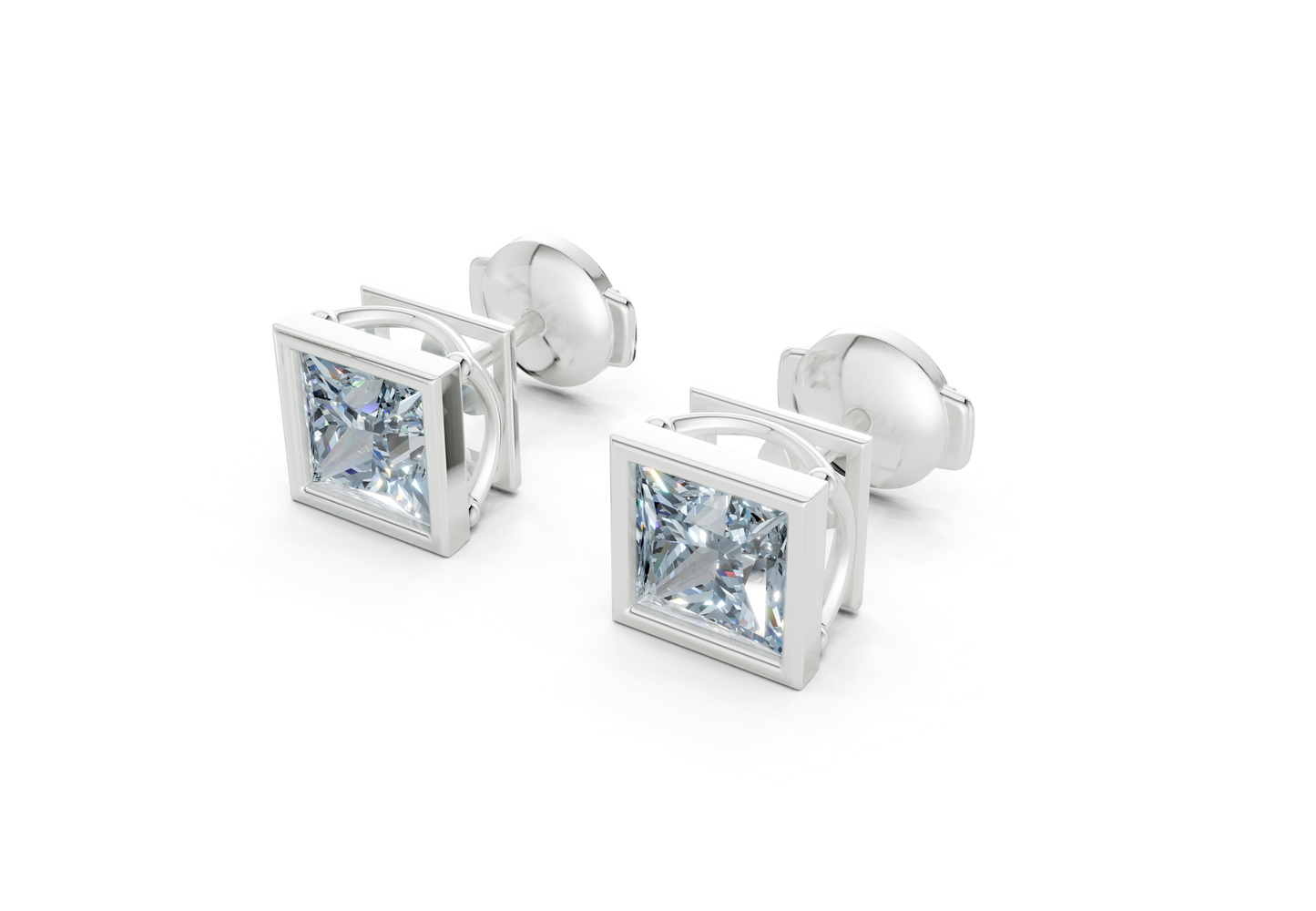 Solane Blue Diamond Princess Cut Bezel Studs