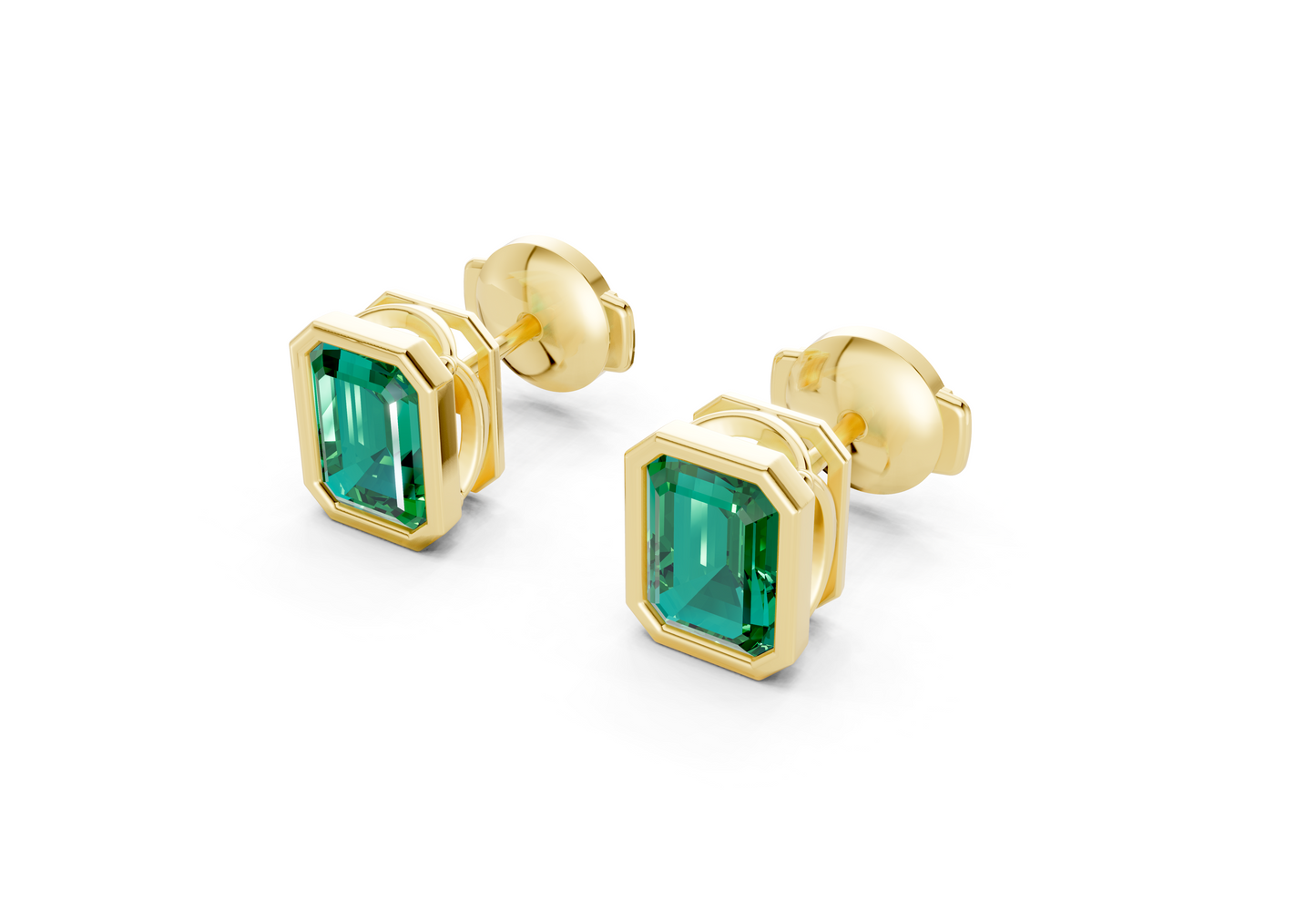 Solane Emerald Gemstone Emerald Cut Bezel Studs