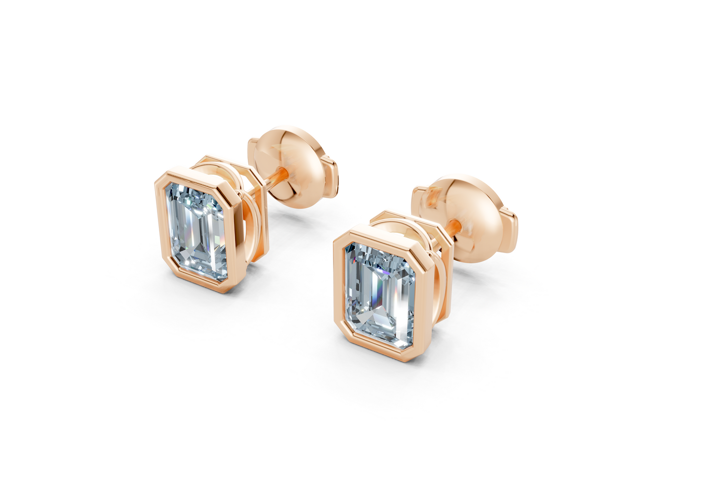 Solane Blue Diamond Emerald Cut Bezel Studs