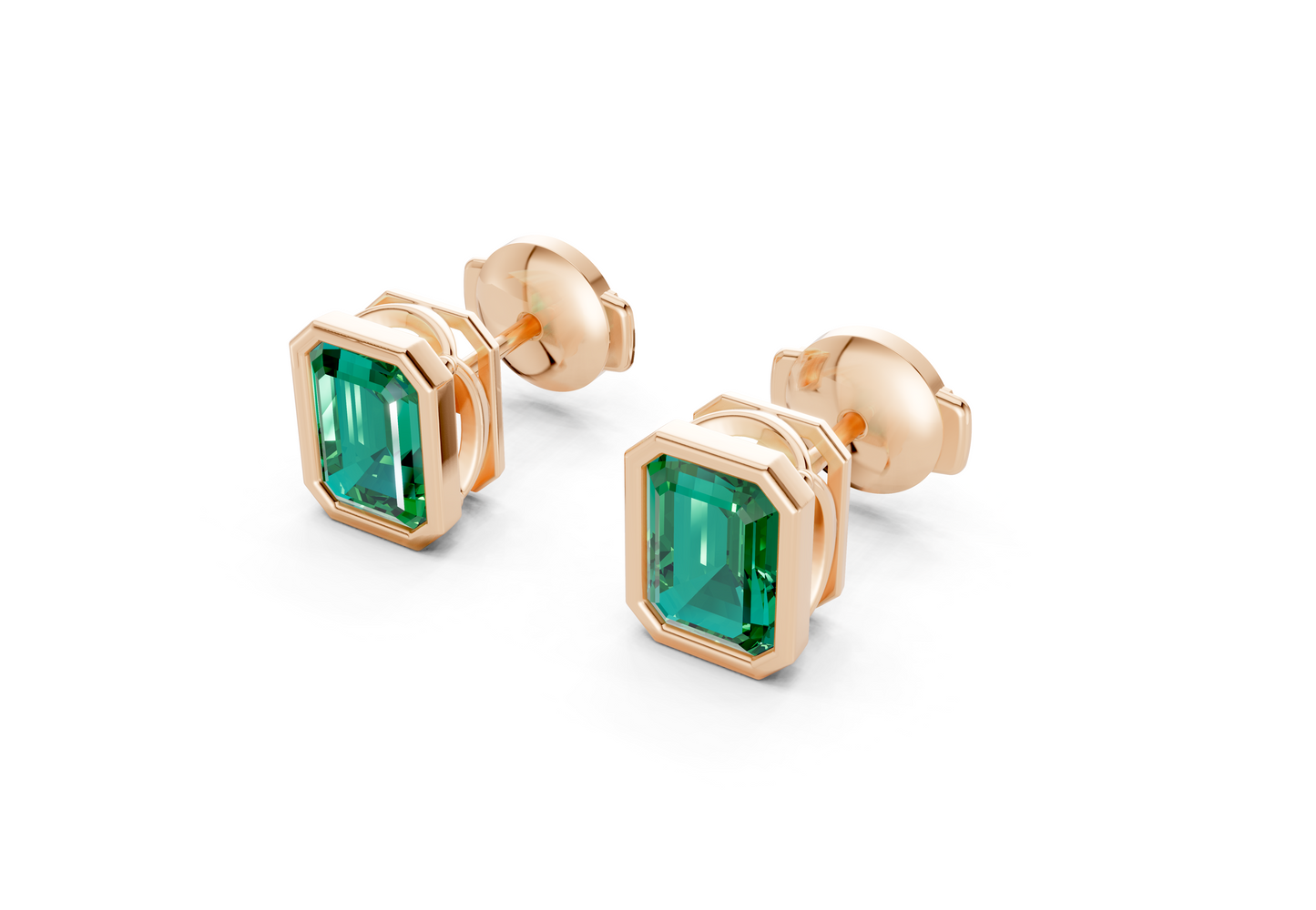 Solane Emerald Gemstone Emerald Cut Bezel Studs