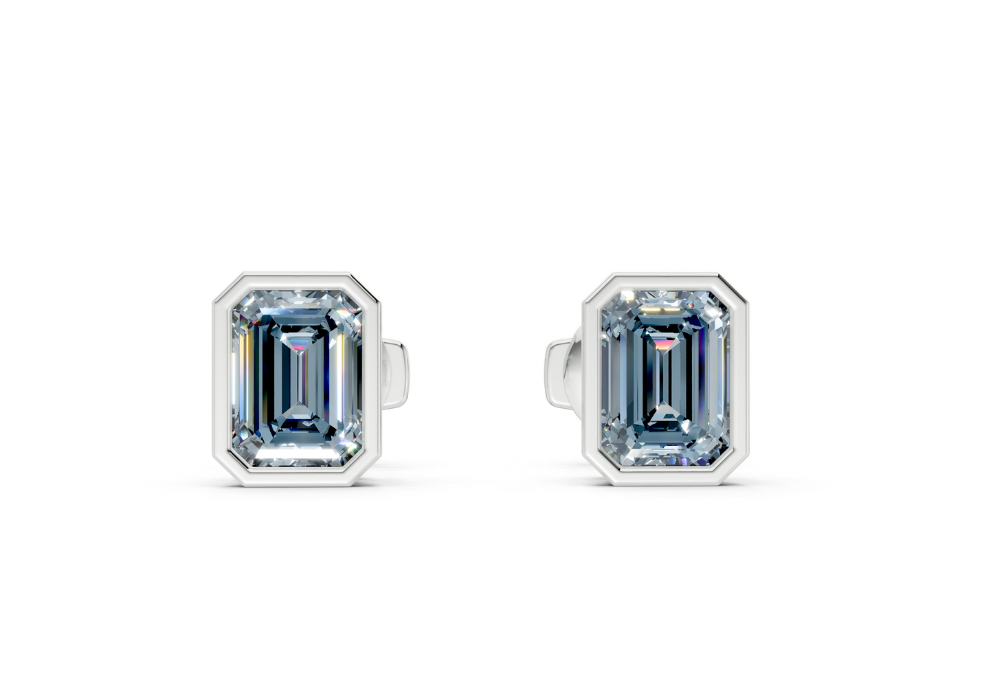 Solane Blue Diamond Emerald Cut Bezel Studs