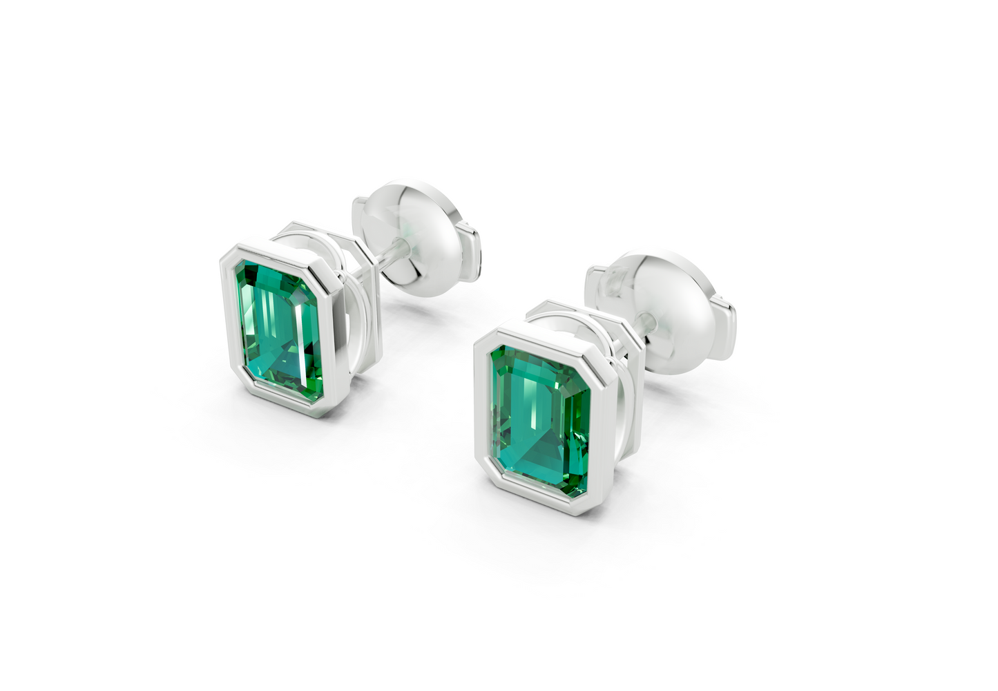 Solane Emerald Gemstone Emerald Cut Bezel Studs