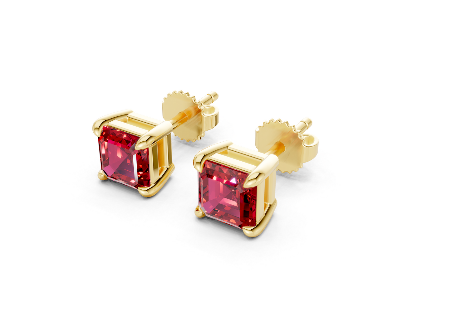 Geneva Classic Ruby Gemstone Asscher Cut Studs