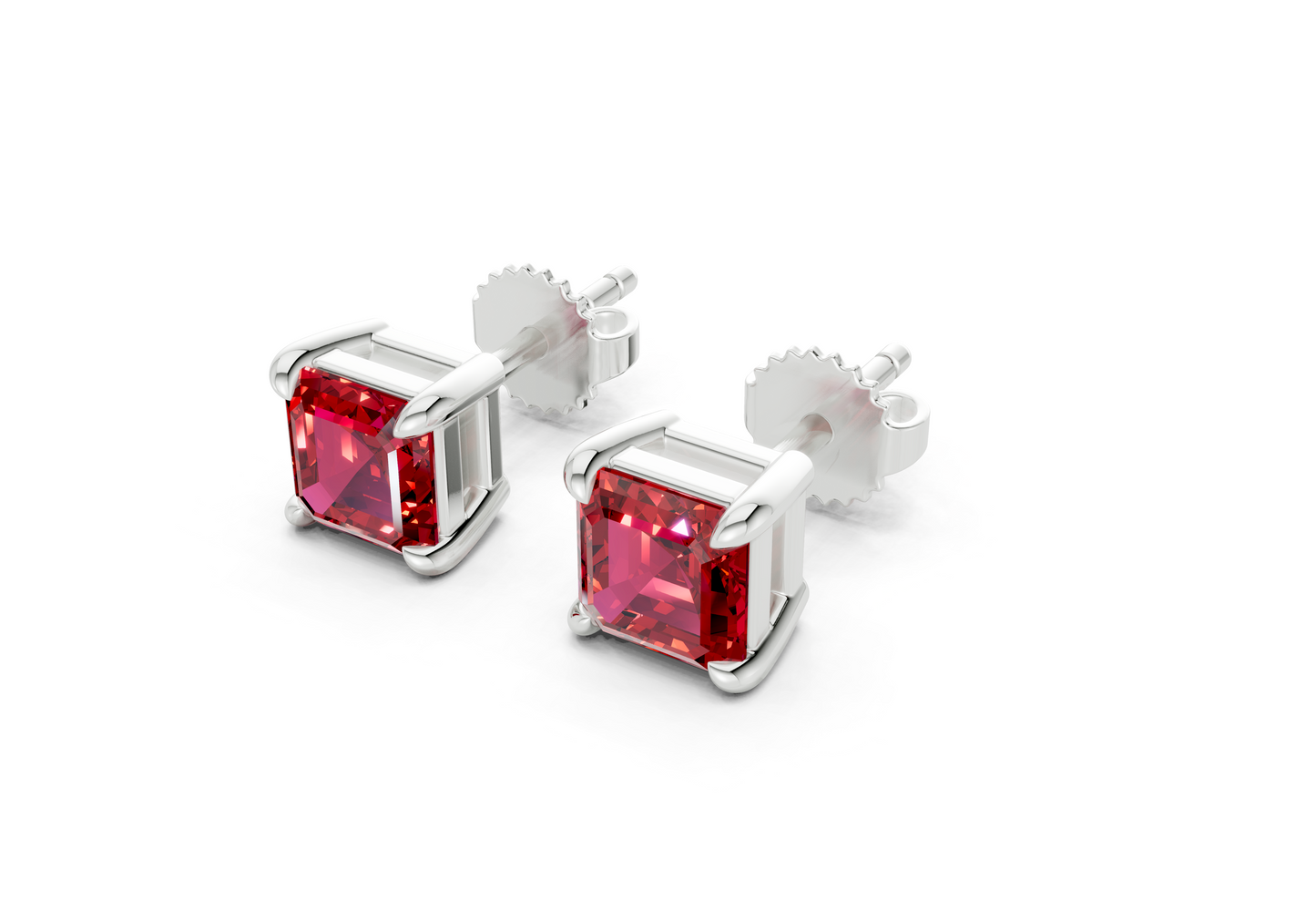 Geneva Classic Ruby Gemstone Asscher Cut Studs
