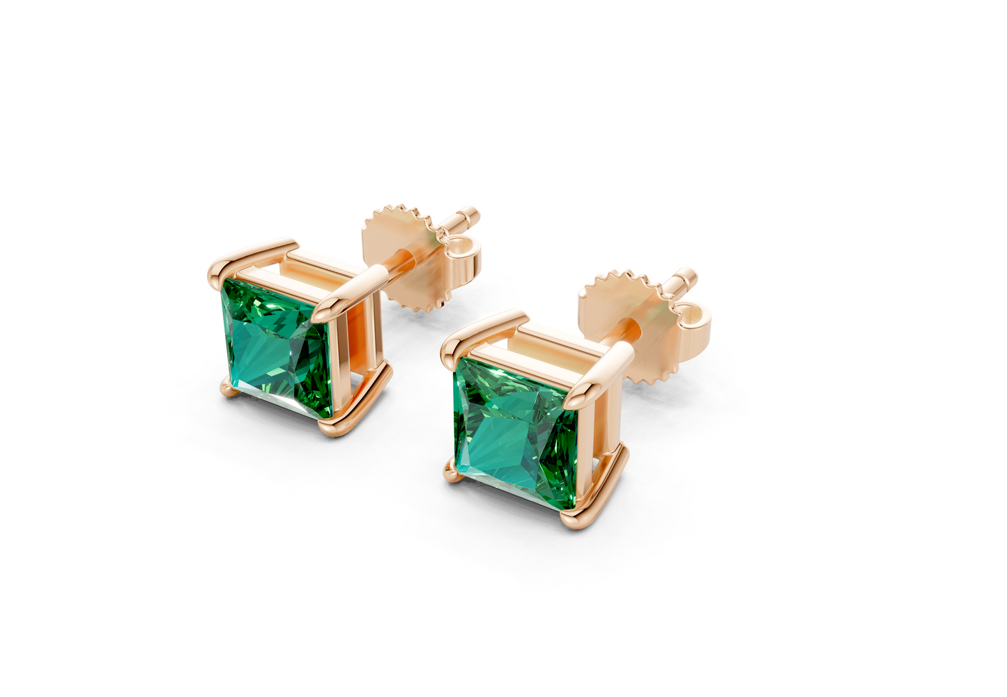 Geneva Classic Emerald Gemstone Princess Cut Studs