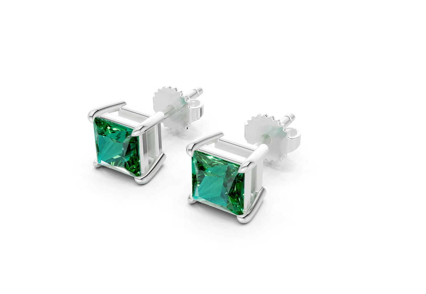 Geneva Classic Emerald Gemstone Princess Cut Studs