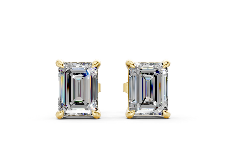 1.96 ct tw Emerald Cut Lab-Grown Diamond Stud Earrings, 14K Yellow Gold - Geneva 4-Prong Basket, Push-back