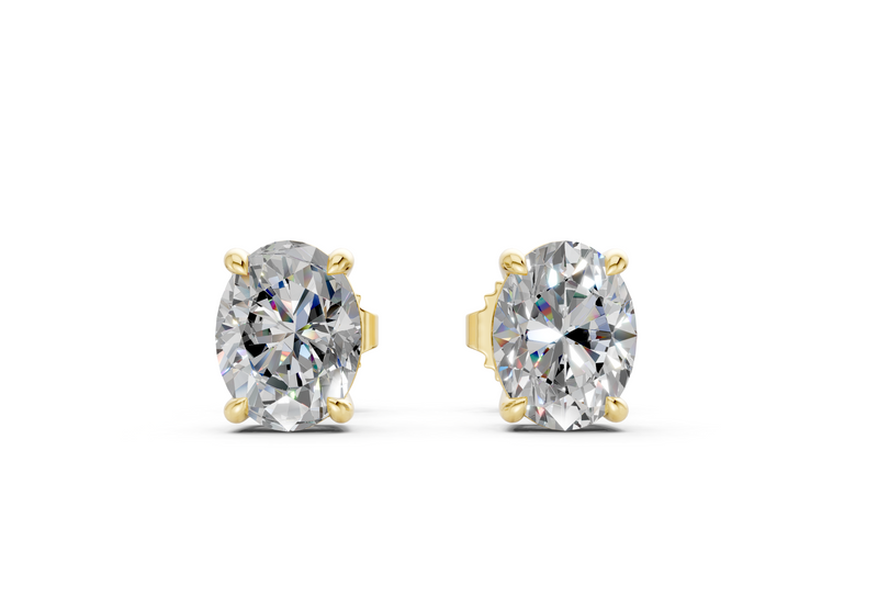 3.01 ct tw Oval Lab-Grown Diamond Stud Earrings, 14K Yellow Gold - Geneva 4-Prong Basket, Screw-back