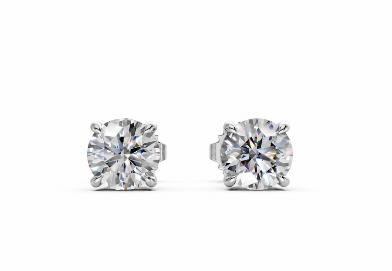 5.00 ct tw Round Lab-Grown Diamond Stud Earrings, 14K White Gold - Geneva 4-Prong Basket, Guardian-back