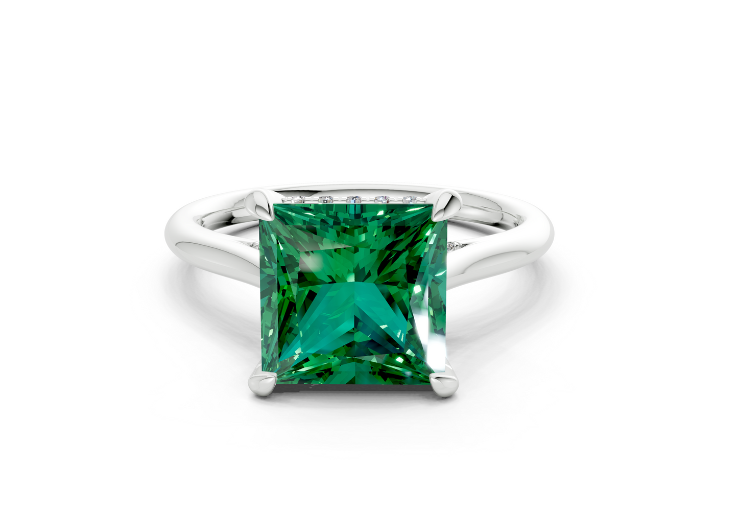 Piper Emerald Gemstone Solitaire Princess Cut 2mm Engagement Ring
