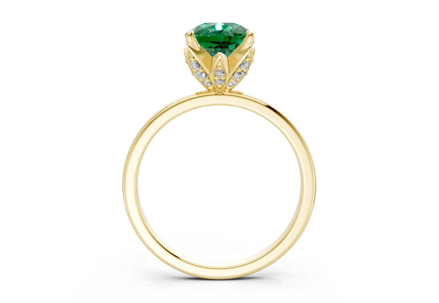 Skye Emerald Gemstone Solitaire Elongated Cushion Cut 1.8mm Engagement Ring
