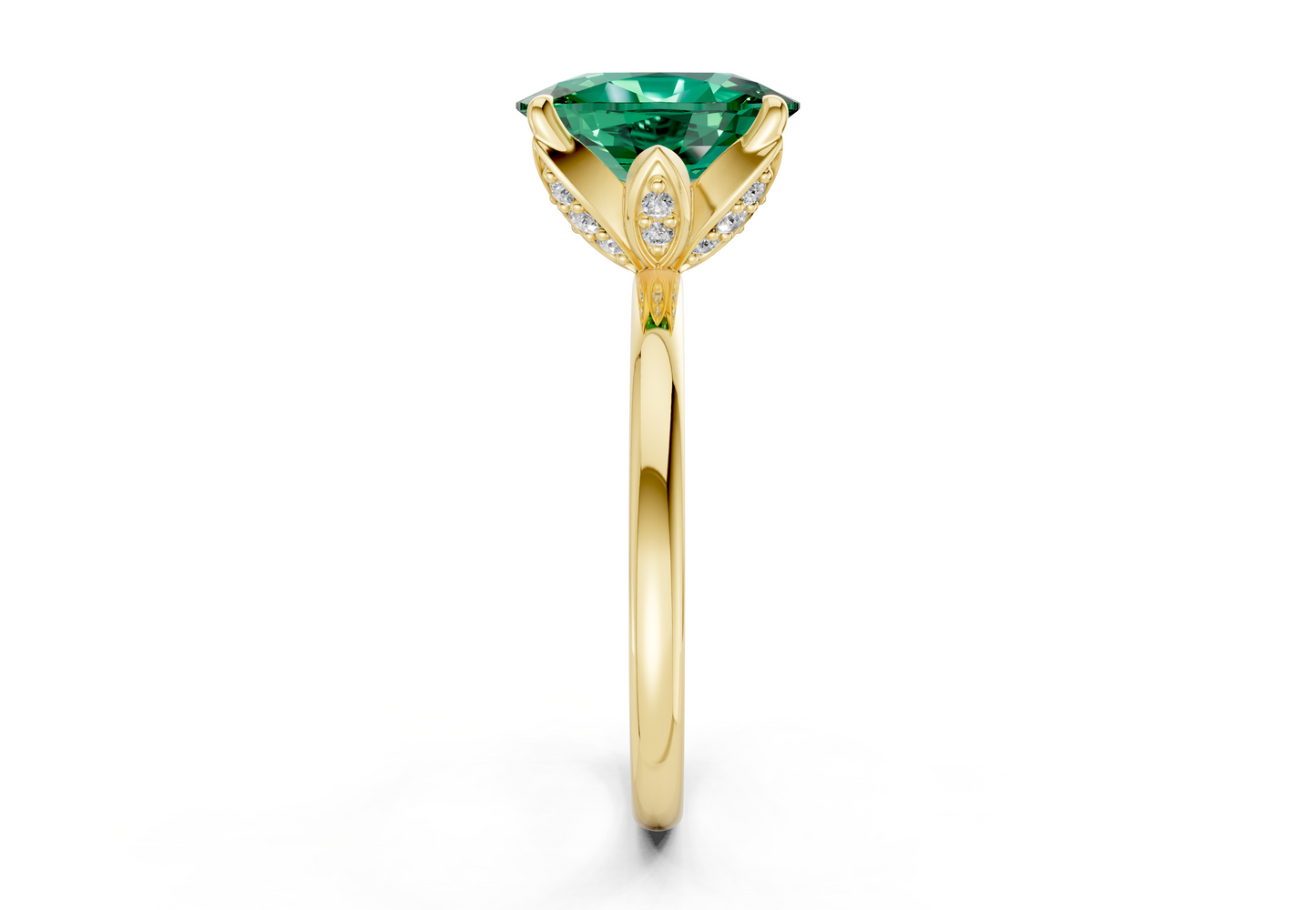 Skye Emerald Gemstone Solitaire Elongated Cushion Cut 1.8mm Engagement Ring